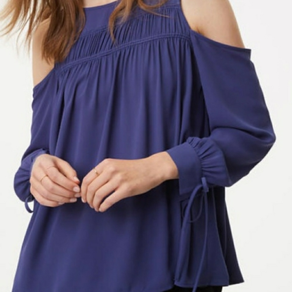 Loft,Ann Taylor Loft Blue Cold Shoulder Top